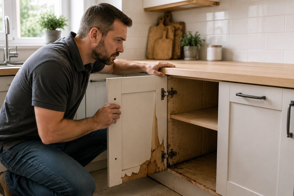 Existing kitchen cabinets being assessed before replacing the kitchen doors